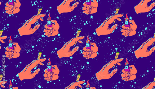 seamless pattern hands with a lighter and a jamb