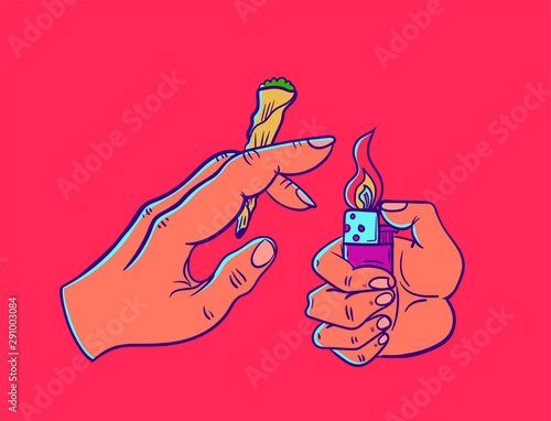 hands with a lighter and a jamb