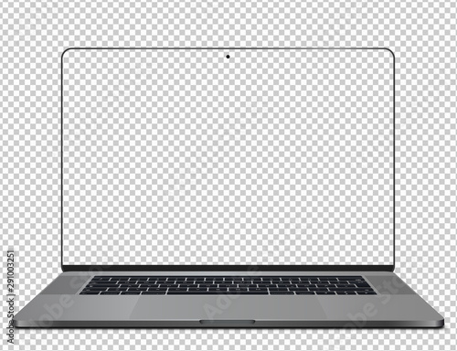 Realistic laptop with transparent screen. Laptop mockup, vector graphic.