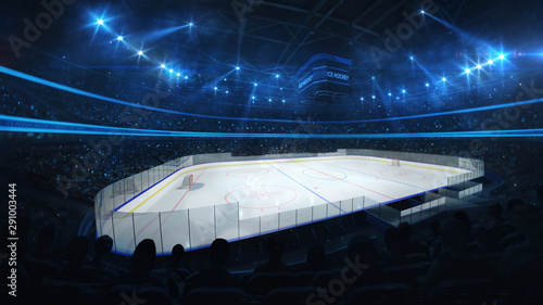 Photography Ice hockey stadium with spotlights and crowd of fans, professional ice hockey sp