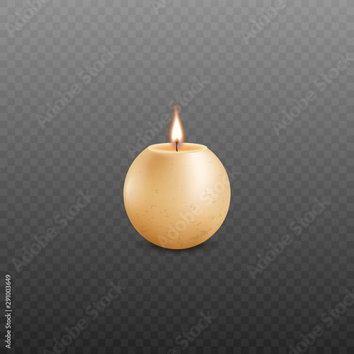 Realistic sphere shaped burning candle made of yellow wax