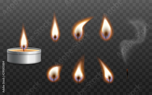 Aroma small candle or tealight with flame realistic vector illustration isolated.