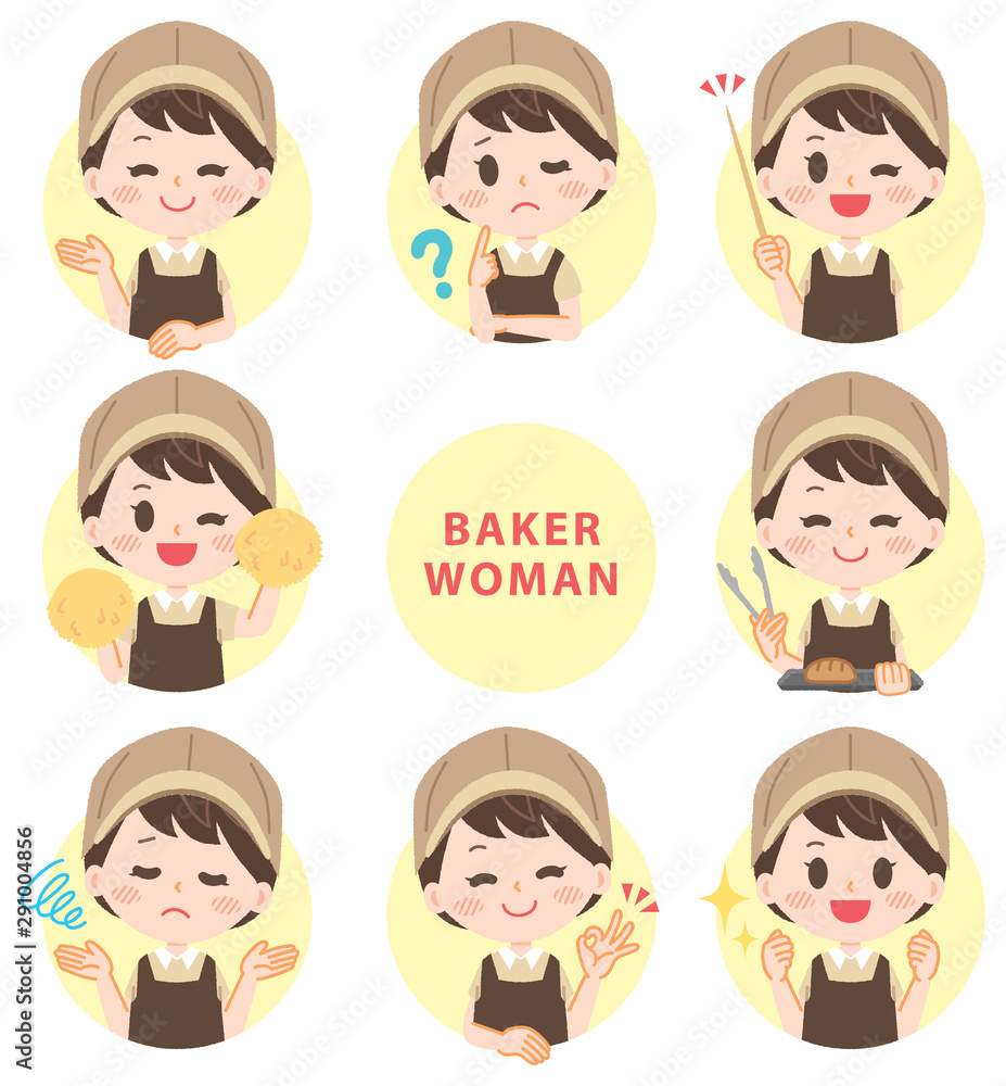 Illustration set of woman working in bakery Illustration set of woman working in bakery