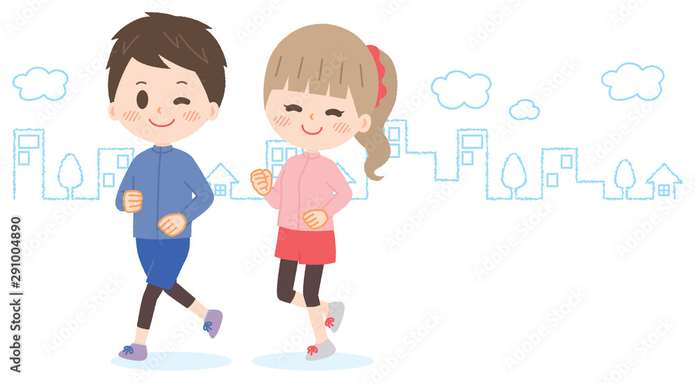 Illustration of young man and woman running Illustration of young man and woman running