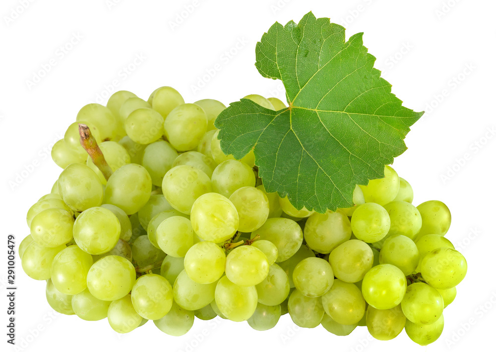 Green grape with leaves isolated on white. With clipping path. Full depth of field. Green grape with leaves isolated on white. With clipping path. Full depth of field.