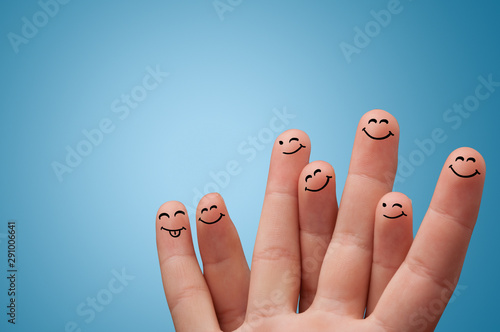 Happy face fingers hugs each other