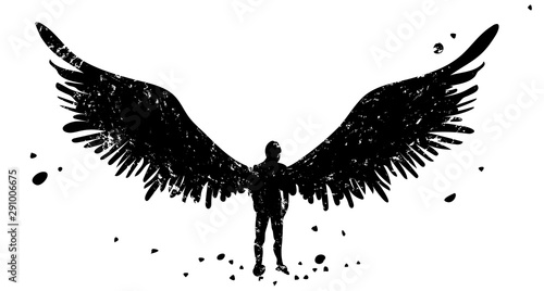 Man silhouette with wings, vector