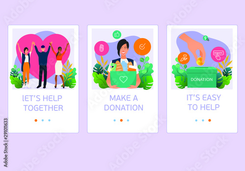 Donation and volunteers work concept illustration set, perfect for banner, mobile app, landing page