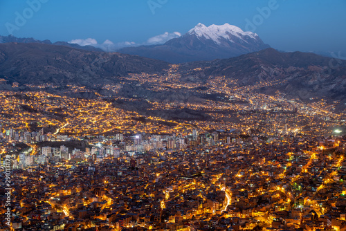 Illimani the most beautiful mountain in Bolivia, which overlooks the city of La Paz. photo