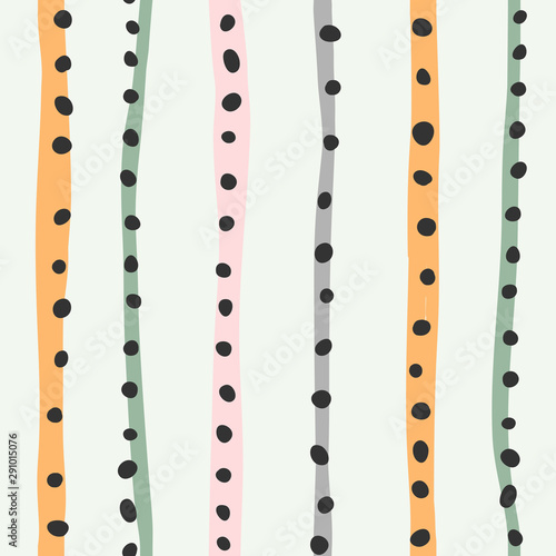 Contemporary modern abstract art background. Colorful line and dot abstraction, trendy vector flat hand drawn illustration, made as seamless repeat pattern.