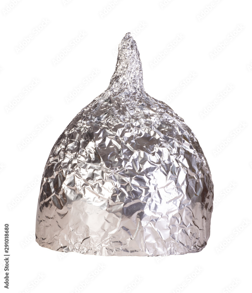 Tin foil hat isolated on white background Stock Photo