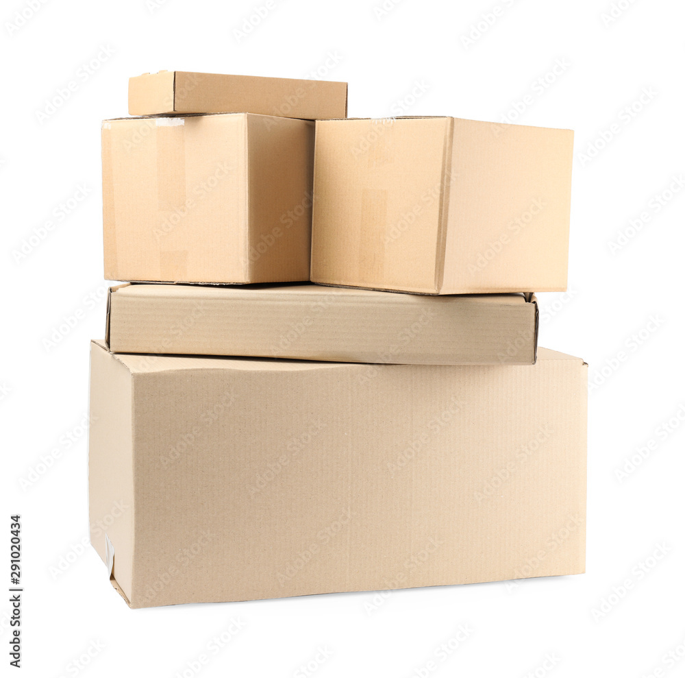 Pile of cardboard boxes on white background Pile of cardboard boxes on white background