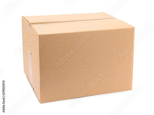 One closed cardboard box on white background © New Africa