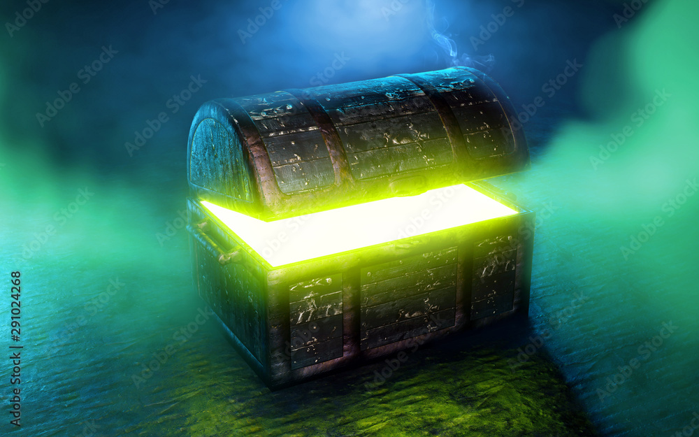 Pandora's box with green smoke 3d render - obrazy, fototapety, plakaty 