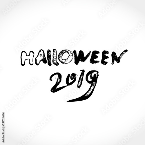 Hand sketched calligraphy typeface for vector logo Halloween 2019. Modern brush calligraphy with spider web. Halloween party invitation. Template as scary banner, design, print, typography poster.