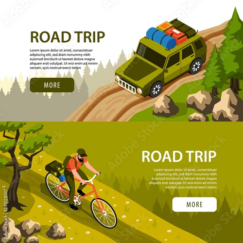 Isometric Camping Horizontal Banners