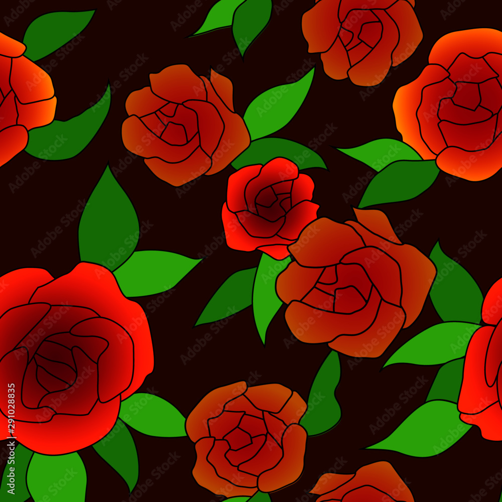 Seamless pattern with stylized roses and leaves Seamless pattern with stylized roses and leaves