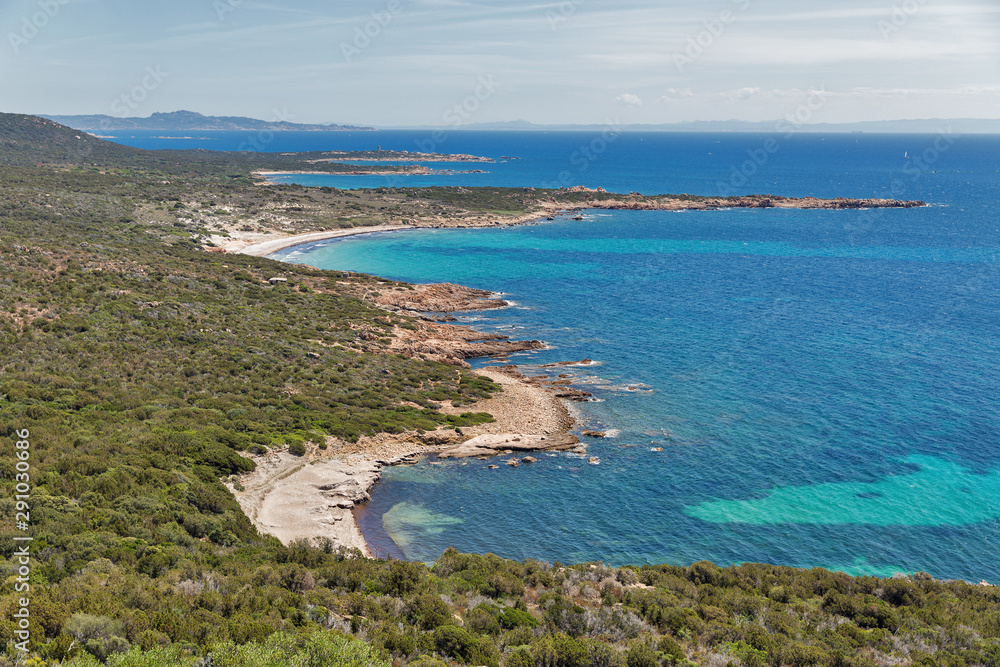 Coastal panoramic landscape, Roccapina, Corsica island, France.