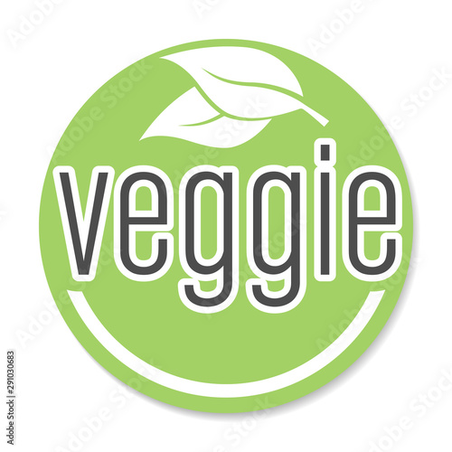 round green veggie sticker or badge, vegetarian food label vector illustration