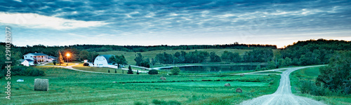 Panorama of a farmstead in the hills of the turtle mountains of North Dakota