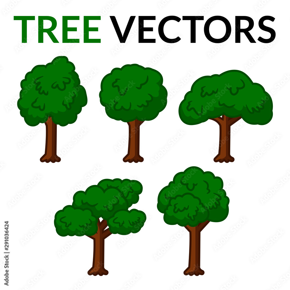 Five different types of tree vectors for illustrations and designs