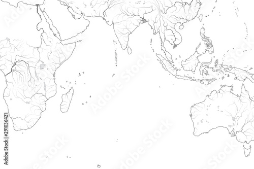 Fotótapéta World Map of INDIAN OCEAN: Erythraean Sea, Arabian Sea, Bengal Bay, Sri-Lanka, The Maldives, The Seychelles, Ceylon, India, Africa, Australia, Indonesia, Madagascar