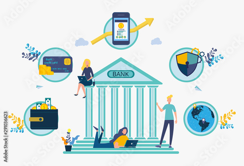 Financial services. Financial transaction. E-commerce and electronic payments. Banking operations, protection of savings