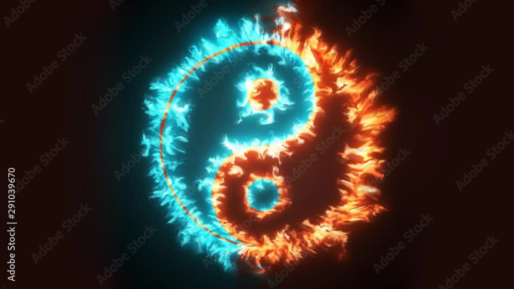 Yin and Yang symbol on red and blue fire. Concepts of: the bad inside the good and the good inside the bad in life, opposites, dark side, good and bad. Cinemagraph loop background. Yin and Yang symbol on red and blue fire. Concepts of: the bad inside the good and the good inside the bad in life, opposites, dark side, good and bad. Cinemagraph loop background.
