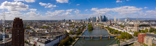 Frankfurt am Main Panorama. The river flows under the Bridge. © Tudorean
