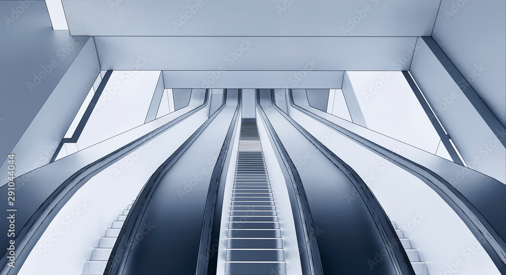 Fototapeta premium Conceptual visualization of empty escalator area in a public place