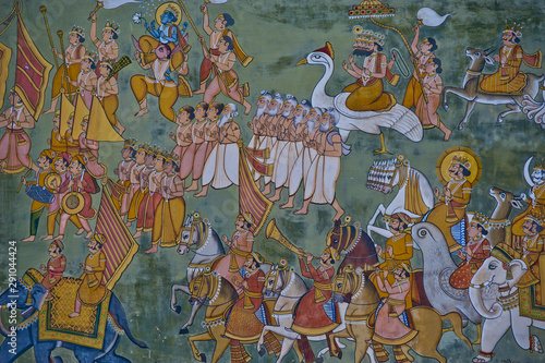 Photography Historical wall painting from the Rajput empire age