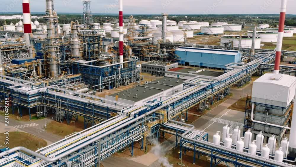 Aerial view of pipelines in an oil refinery in Poland. Aerial view of pipelines in an oil refinery in Poland.