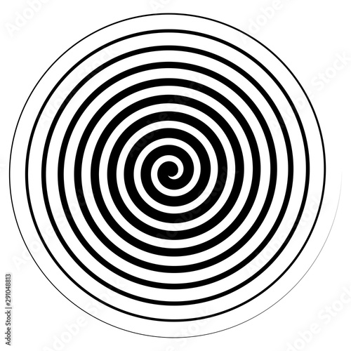 Abstract spiral, twist. Radial swirl, twirl curvy, wavy lines element. Circular, concentric loop pattern. Revolve, whirl design. Whirlwind, whirlpool illustration