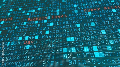 Digital wall virus data breach, system failure due to hacker server cyber attack