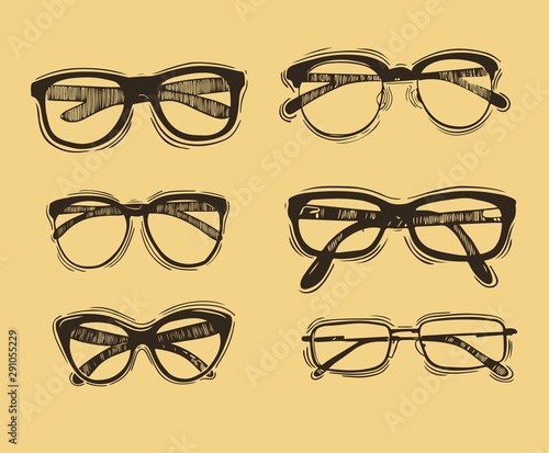 metal framed geek glasses vintage style Vector hand-drawn illustration.