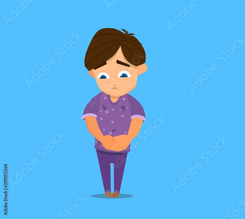 Abusive words hurt. Sad boy,Depressed boy looking lonely .Illustration of a sad child, helpless, bullying
