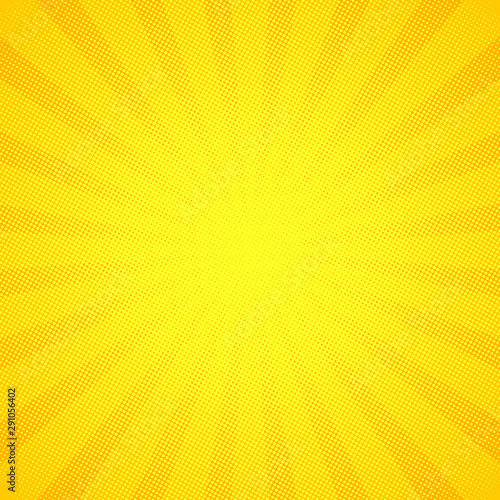 Yellow pop art comic background with blast halftone dot.Cartoon comic explosion pattern with radial sun. Comic background in retro style. vector illustration