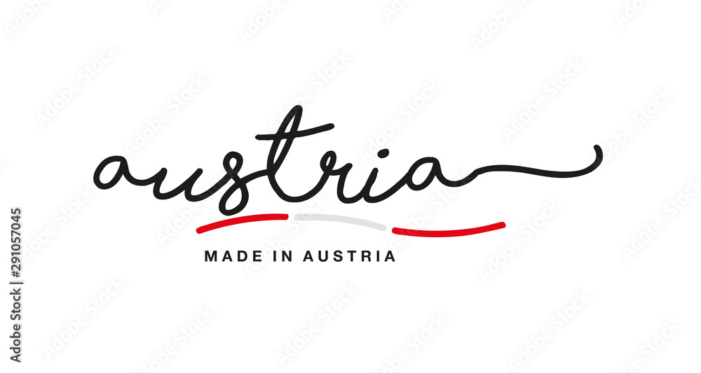 Made in Austria handwritten calligraphic lettering logo sticker flag ribbon banner