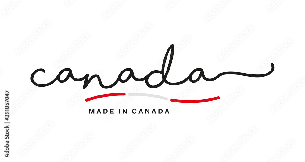 Made in Canada handwritten calligraphic lettering logo sticker flag ribbon banner