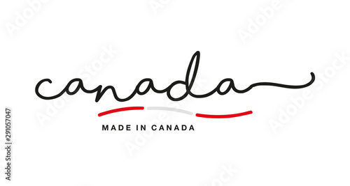 Made in Canada handwritten calligraphic lettering logo sticker flag ribbon banner