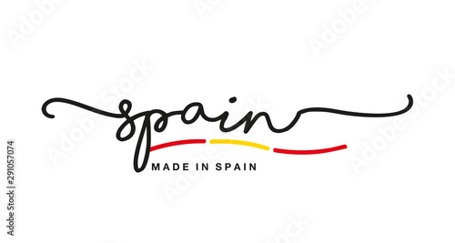 Made in Spain handwritten calligraphic lettering logo sticker flag ribbon banner