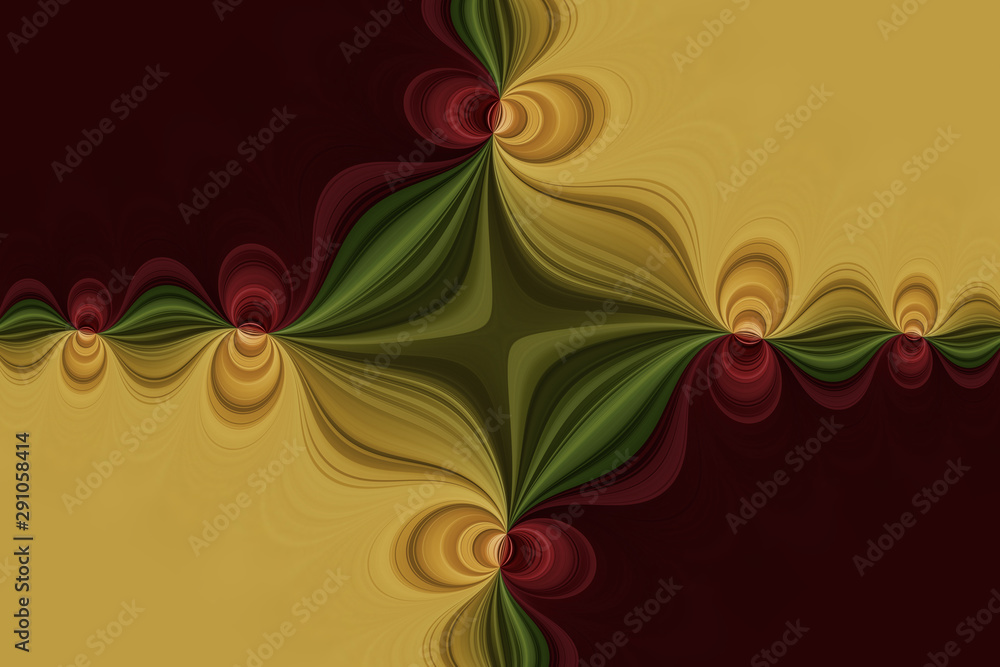 Curved gently lines in a cross shape, bright variegated abstract background