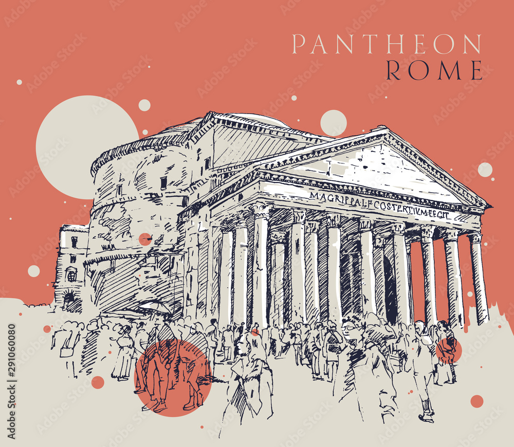 Drawing sketch illustration of the Pantheon, Rome
