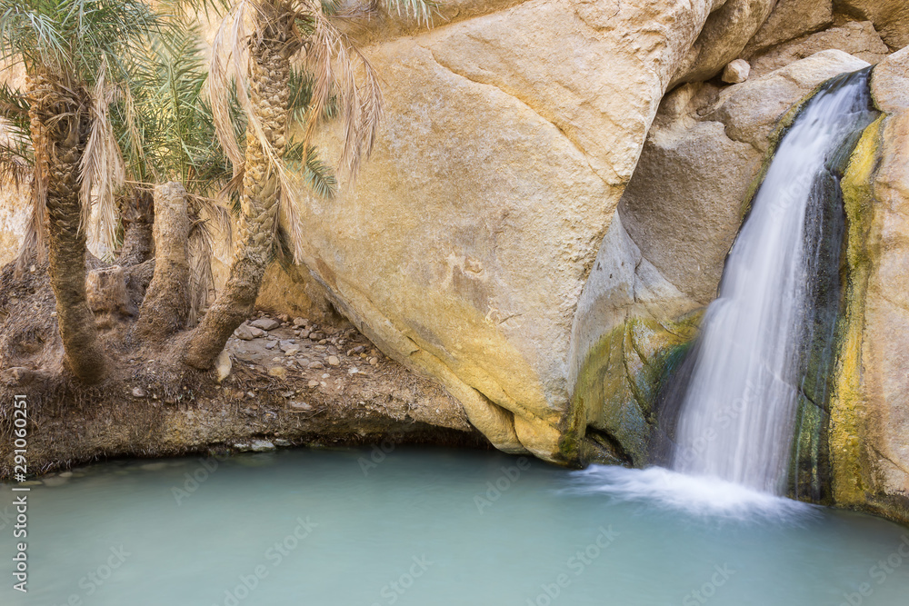 Beautiful Iconic Sahara Desert Mountain Oasis Chebika Waterfall Palm 