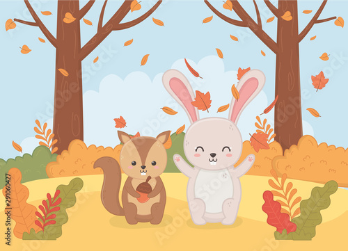 cute animal autumn season flat design