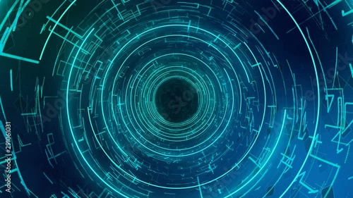 Computer digital tube with matrix machine symbols, fly through future corridor