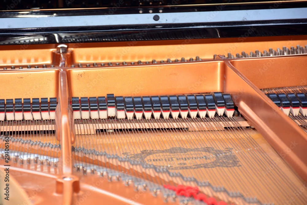 Interior y cuerdas de un piano de cola Interior y cuerdas de un piano de cola