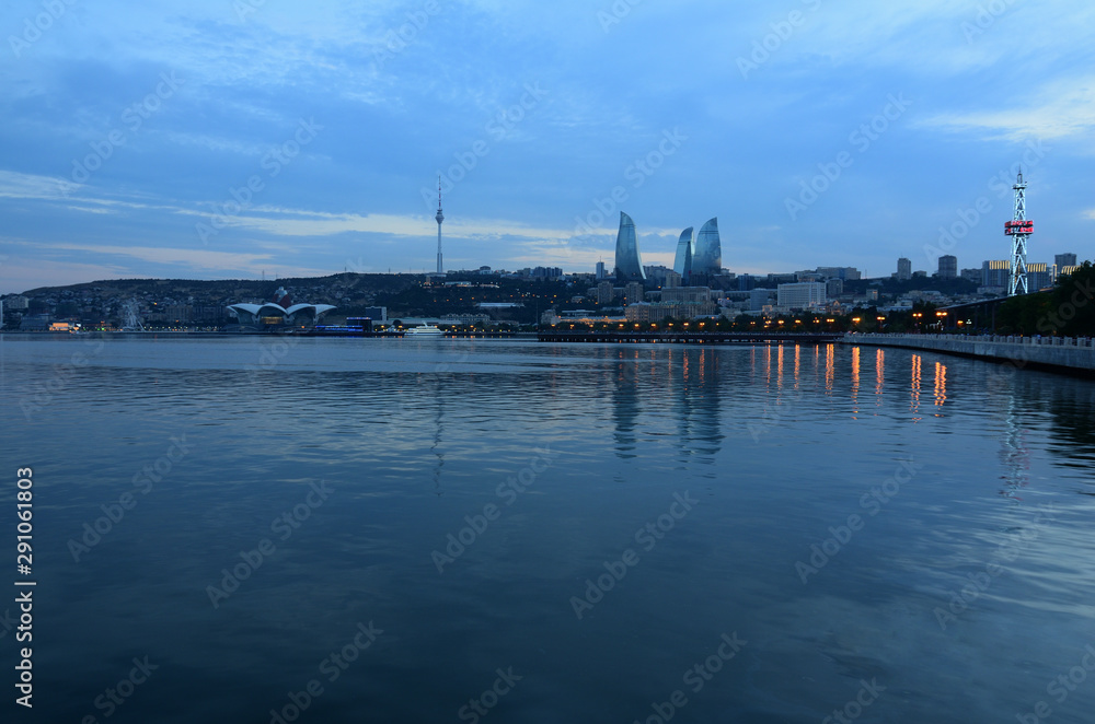 Evening Baku with a view from the boulevard.Azerbaijan