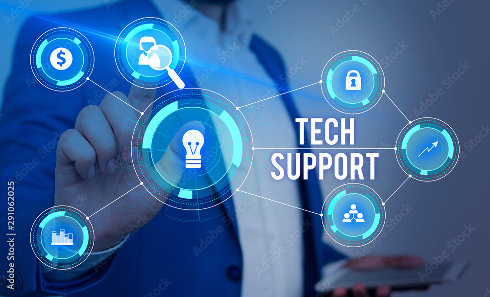 Word writing text Tech Support. Business photo showcasing Assisting individuals who are having technical problems Male human wear formal work suit presenting presentation using smart device Word writing text Tech Support. Business photo showcasing Assisting individuals who are having technical problems Male human wear formal work suit presenting presentation using smart device