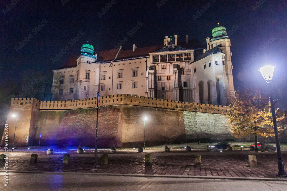 Night view of Wawel castle in Krakow, Poland